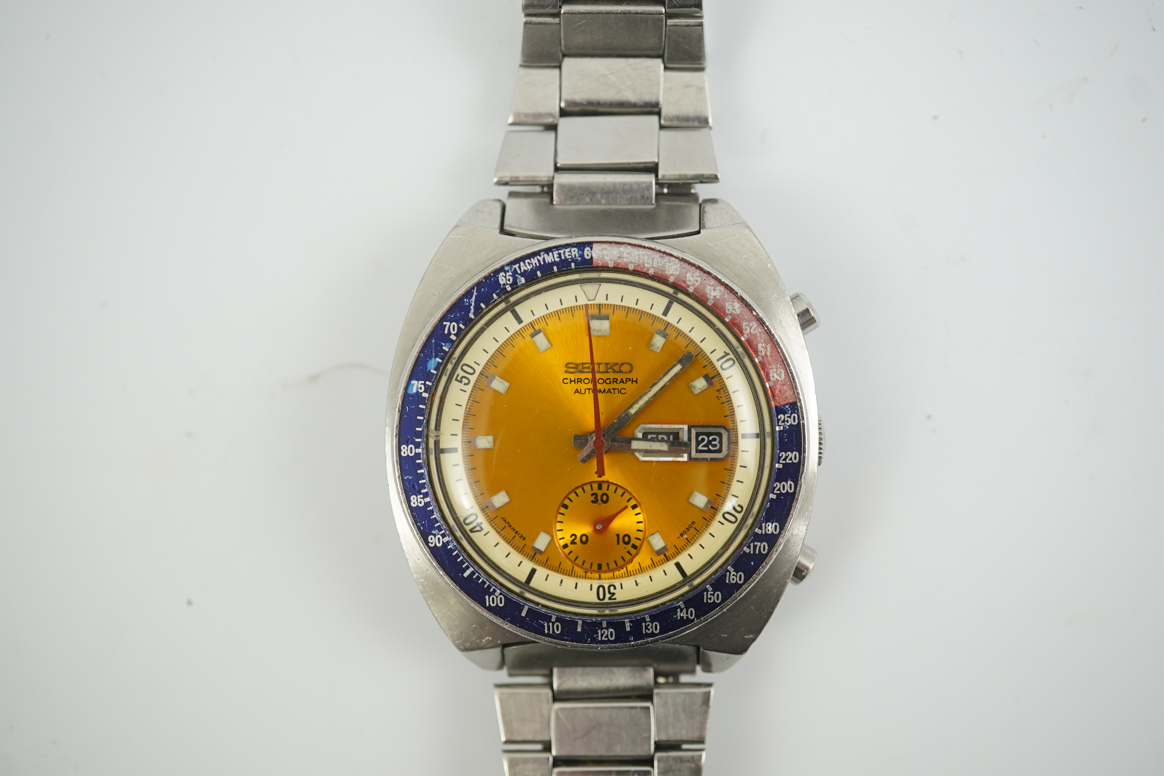 A gentleman's 1970's? stainless steel Seiko Pogue Chronograph automatic wrist watch